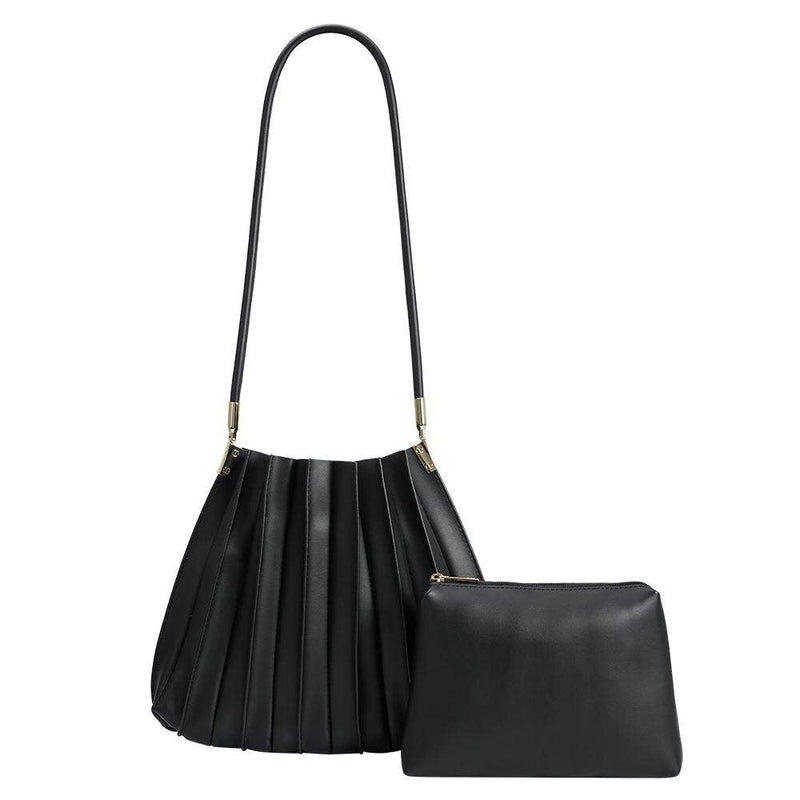 Carrie Pleated Shoulder Bag - Black