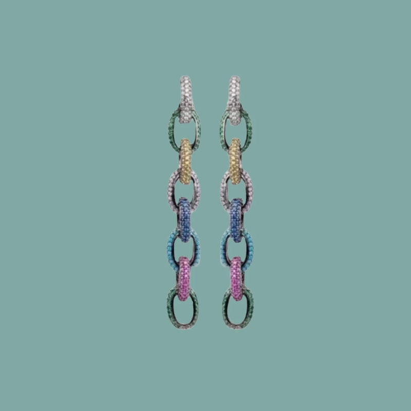 Pave Link Drop Earrings - Multicolor