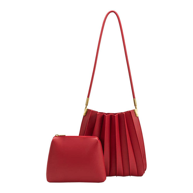 Carrie Pleated Shoulder Bag - Red