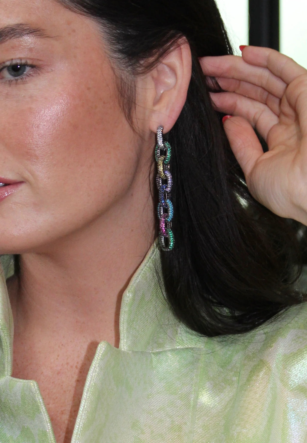 Pave Link Drop Earrings - Multicolor