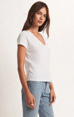 Modern V-Neck Tee - White or Heather Latte