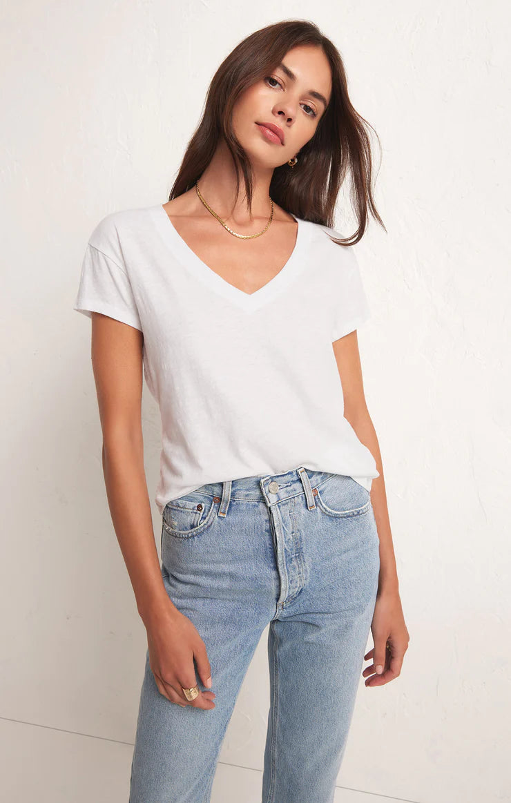 Modern V-Neck Tee - White or Heather Latte