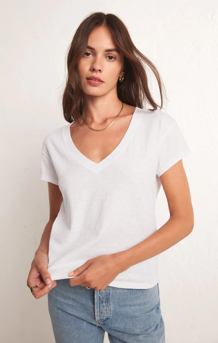 Modern V-Neck Tee - White or Heather Latte